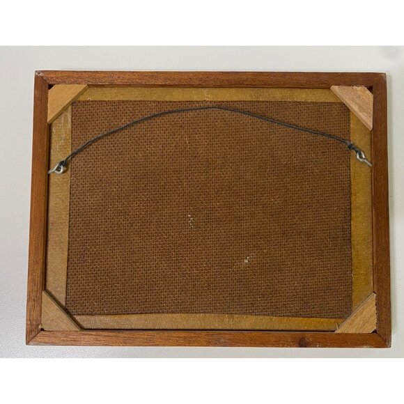 Vintage Copper Embossed Cat Wall Art With Wooden Frame Repousse 8.75" x 6.75" - Picture 4 of 5